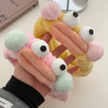 1只醜可愛的大嘴怪獸毛絨臉洗和頭發帶頭帶,適用於日常敷面膜 - 黃色 - 查看 2
