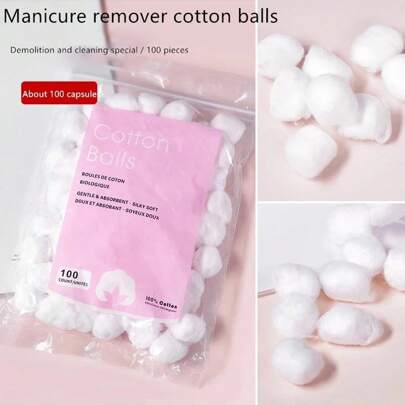 100pcs White Nail Polish Remover Cleaning Balls, Pure Cleaning Balls For Nail Gel Cleaning And Disinfection