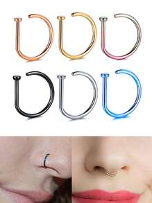 6Pcs Women Men Fake Piering Nose Ring Fashion D-Shape Punk Non Piercing Nose Clip Stainless Steel Perforation Septum Body Jewelry - D-shaped Nose Ring - View 1