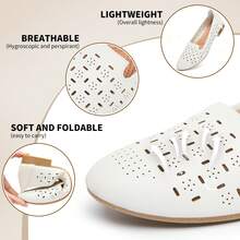 Rominz Women's Flats Shoes Comfortable Black PU Leather Ballet Flats For Women Casual Round Toe Dress Shoes Slip On Shoes Lightweight Foldable - 白色 - 查看 3