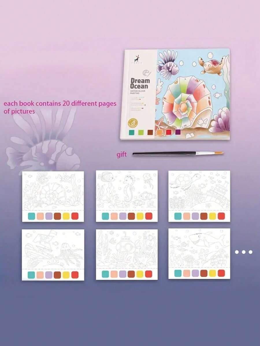 1pc Fun Watercolor Coloring Book For Children, Students' Coloring And Drawing Book, Painting And Coloring Paper, With Built-In Watercolor Paint Pens, Party Birthday Gift - Blue - View 1