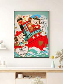 1入心形情人節復古房間裝飾品,海事狗的愛情故事,情侶房間墻藝術,無框帆布印刷物,復古農舍牆飾,適用於她/他,節日禮物。 - 彩色 - 查看 2