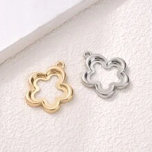 5pcs Gold-Colored Alloy Simple Hollow Out Floral Pendants For Making Delicate Earrings, Necklaces - Multicolor - View 5