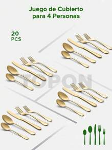 Juego De Cubiertos Acero Inoxidable Dorado  20 Piezas - Dorado - Ver 8