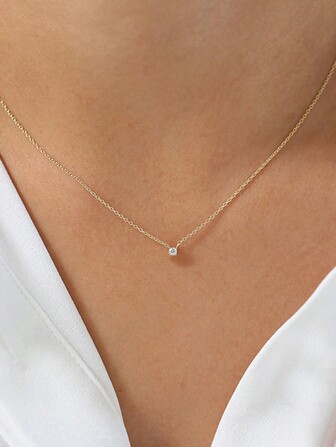 EleRunis 1入組 925 純銀 2.0 毫米方晶鋯石吊墜項鍊女式 18k 鍍金 40 厘米細鏈疊式項鍊