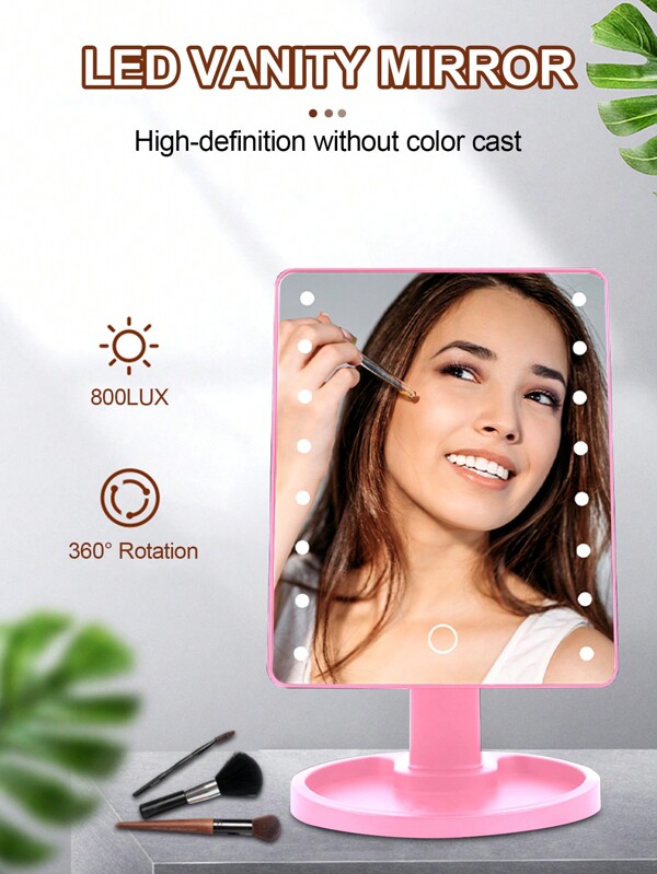 1pc Led Tabletop Makeup Mirror With Night Light, Portable Vanity Mirror