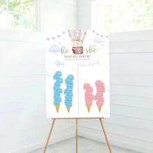 彩色派對遊戲性別揭示海報裝飾道具適合嬰兒送禮會、新娘送禮會、一歲生日、週年紀念、婚禮；男孩或女孩嬰兒送禮會裝飾 - 杏色 - 查看 4