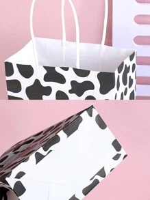 24pcs Cow Printed Kraft Paper Bags, Cowhide Gift Bag With Handle For Parties, Shopping, Birthday, Wedding, Retail, Back To School Valentine Day - Black and White 24PCS - View 5