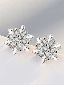 1雙簡約風925純銀雪花耳釘,個性化時尚耳環適合女士作為A禮品 - 銀色 - 查看 1