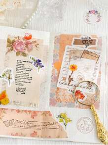 1包（45片）花卉拼貼迷你貼紙,適用於手帳及信封封口裝飾 - 藕粉色 - 查看 5