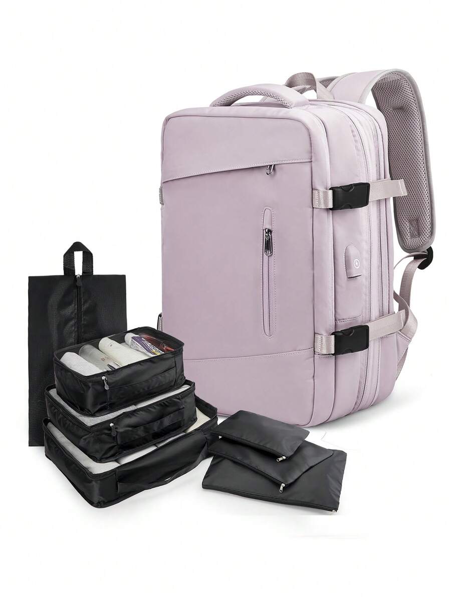 可擴容40升航空公司核准隨身攜帶背包，旅行背包附7件旅行收納袋，防水大容量17英寸筆記型電腦背包，適用於乘坐飛機的女性和男性，大學生包款休閒背包，多功能電腦包，適用於徒步旅行、週末度假、商務工作、行李箱、旅行必備品，成人禮物