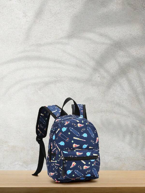 1 Mochila Com Estampa De Desenho Animado Unissex Com Fecho De Zíper E Tecido Impresso Para Uso Casual, Viagem E Escola (tema Esportivo)