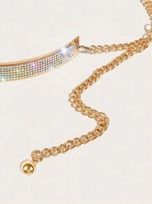 1 chiếc Dây thắt lưng vàng 2cm cho nữ, Dây thắt lưng da sắt, Phụ kiện trang phục dự tiệc đính đá Rhinestone siêu bền, Thắt lưng trang trí kim cương Halloween - Vàng - Xem 3