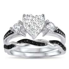 3pcs/Set Black And Silver Tone Wedding & Engagement Rings Set - Silver - View 4