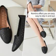 Rominz Women's Flats Shoes Comfortable Black PU Leather Ballet Flats For Women Casual Round Toe Dress Shoes Slip On Shoes Lightweight Foldable - màu đen - Xem 5