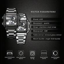 LIGE Men's Luxury  Watch Fashion Sports Chronograph Waterproof Quartz Big Clock Digital Men's Watch - Black - View 3