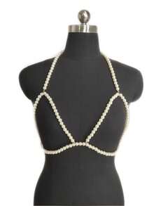 歐美跨境夜店簡約大氣大珍珠裝飾小背心項鍊服飾配件 - 金色 - 查看 2