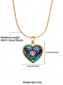 1 件時尚不銹鋼彩色貝殼裝飾橢圓形鑽石愛情吊墜鎖骨鍊毛衣鏈項鍊適合女士日常佩戴 - 金色 - 查看 14