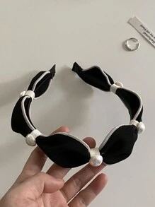 1片絨面珍珠髮箍,優雅壓邊束髮帶,清爽洗臉頭箍 - C-1024 - 查看 3