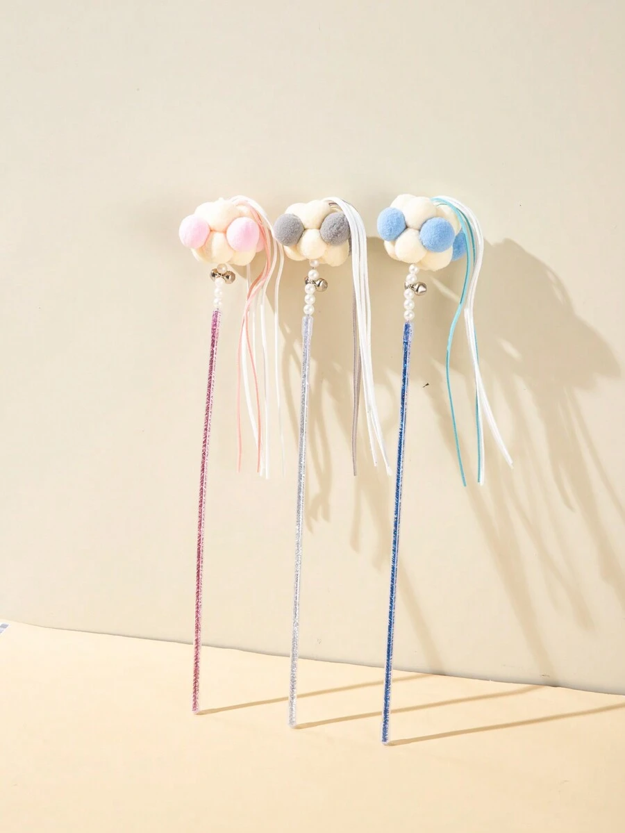 仙女棒貓逗趣棒逗貓玩具流蘇毛球寵物互動 - 彩色 - 查看 1