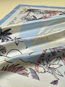 1入pc女士熱帶海灘日落海景日出風景印花頭部包覆頭巾 - 藍色 - 查看 5