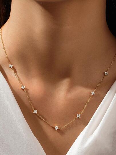 1 st 925 Sterling Silver Teardrop Rosa Halsband Dams 18k guldpläterade Strass Star Stack Dam Nyckelben Halsband Holiday