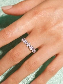 1枚甜美花朵戒指，S925纯银优雅雏菊戒指，精致珠宝礼物，适合女孩，夏季日常配饰 - 銀色 - 查看 2