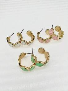 3對/組時尚極簡主義鋅合金材質多色微笑臉c型耳環 - 彩色 - 查看 2