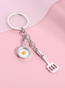 1入組不分男女創意合金鍋鏟和油煎蛋造型首飾掛件鑰匙扣diy卡通配飾,向烹飪愛好者的禮物,可掛在包包上的迷人魅力 - 彩色 - 查看 1