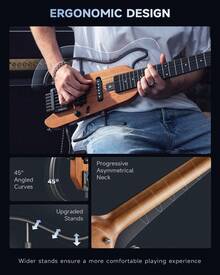Donner HUSH-X Electric Guitar Kit  Featherlight Headless Guitar, Great For Travel And Quite Practice, Mahogany Solid Body With Easy Assemble Stands, Gig Bag, All Accessories New Arrival - Tự nhiên - Xem 5