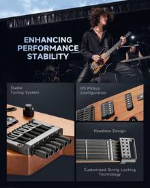 Donner HUSH-X Electric Guitar Kit  Featherlight Headless Guitar, Great For Travel And Quite Practice, Mahogany Solid Body With Easy Assemble Stands, Gig Bag, All Accessories New Arrival - Tự nhiên - Xem 6