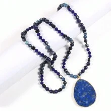 1入時尚波西米亞風格女士珠寶,6mm天然石材水晶玻璃結繩水滴吊墜項鍊,適合日常佩戴和女士送禮 - NK2403 - 查看 10