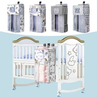 حقيبة تخزين متعددة الأغراض معلقة على سرير الطفل، منظم جانبي للسرير في الحضانة، جيب الأغراض بطبعة قلوب فالنتاين