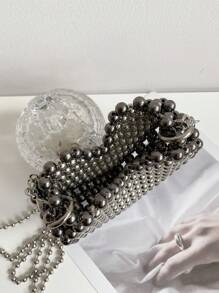 1入女士迷你手拼鋼琴亮片心形水晶手挖小珠子包，口紅包，晚宴包，斜跨包，適用於外出，約會派對，情人節 - 彩色 - 查看 8