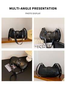 1 件法式腋下包女式休閒包純色長方形單肩斜挎包 - 黑色 - 查看 3