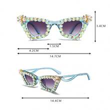 1 件女士蓝色宝石镶嵌蝴蝶框时尚太阳镜，适合派对和夏季海滩度假、户外、旅行跳舞 - 彩色 - 查看 9