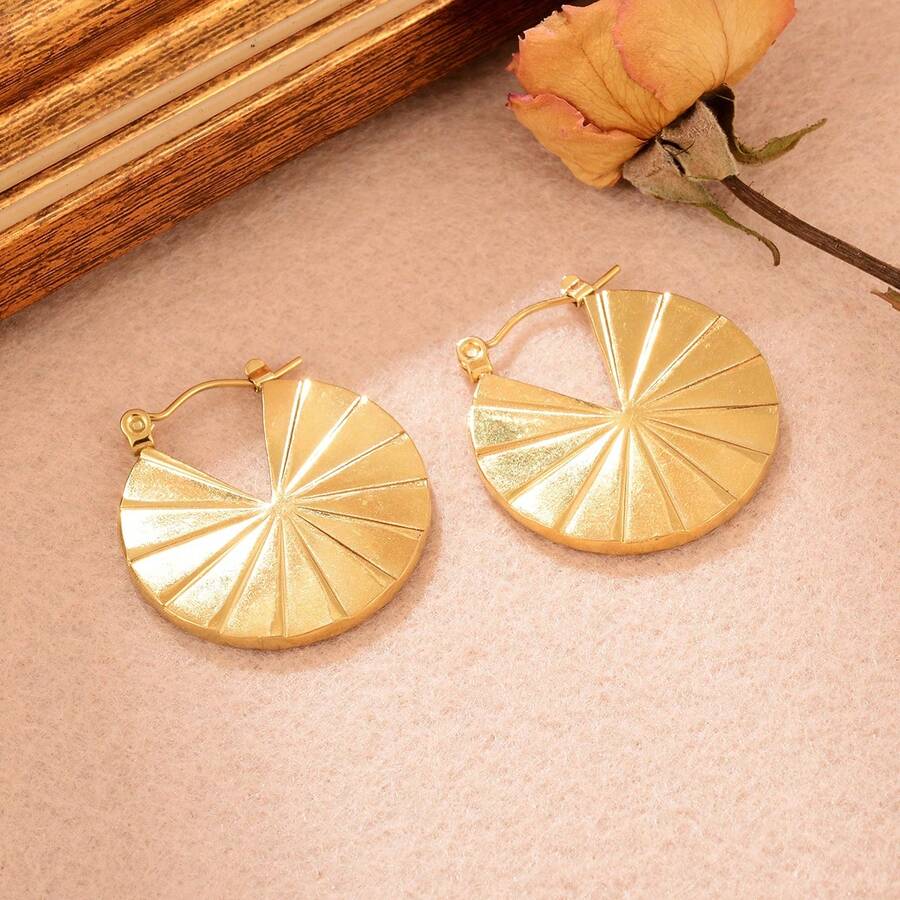 1 對女士不銹鋼時尚扇形荷葉邊耳環,適合派對和約會,作為禮物 - 彩色 - 查看 1