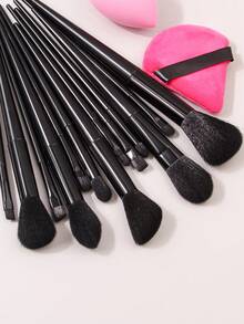 17件套黑色化妆刷套装，便携尺寸，刷毛柔软，包含散粉刷、粉扑、化妆海绵及其他工具，非常适合学生和日常使用。化妆刷套装，化妆刷套装，化妆刷套装，全套化妆刷，化妆刷套装，全套化妆工具，化妆刷套装，化妆刷套装，化妆礼盒套装 - 黑色 - 查看 2