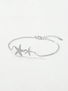 1pc Marine Life Bracelets 925 Sterling Silver Fashion Starfish Cubic Zirconia Adjustable Bracelets For Women Summer Seaside Jewelry - Silver - View 3