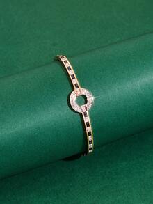 1 件時尚精緻時尚不鏽鋼手鐲,帶有白色氧化鋯,開口型女士,適合週年紀念禮物 - SZ0215 - 查看 1