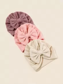 Set de 3 gorros tipo turbante infantiles con apliques de lazo y estampado de lazo estilo India para niños pequeños, primavera y otoño - Multicolor - Ver 1