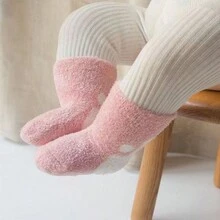 3 雙裝嬰兒及兒童加厚保暖珊瑚絨地襪,長至小腿中部,適合秋冬 - 粉色 - 查看 3