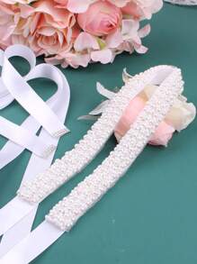 1件手工珍珠新娘腰带，婚纱腰带，伴娘腰带，礼服腰带，婚礼配饰，情人节配饰