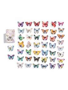 1盒45入組蝴蝶拼貼迷你貼紙,適用於手帳美編裝飾、信封封口 - 紫色 - 查看 9