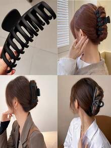 女性4入組簡約鉗子&大號鉗子夾,時尚多用途高端優雅風格的頭髮配件,適用於日常外出、洗澡、洗臉、造型、化妝和搭配服裝 - 彩色 - 查看 7