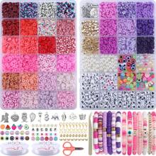 13000/4800/2400+件粘土珠套装，用于DIY手链制作，聚合物粘土珠配彩色春花吊饰，CCB人造珍珠配件套装，用于DIY友谊手链耳环项链珠宝制作和节日礼物 - 多色 - 查看 12