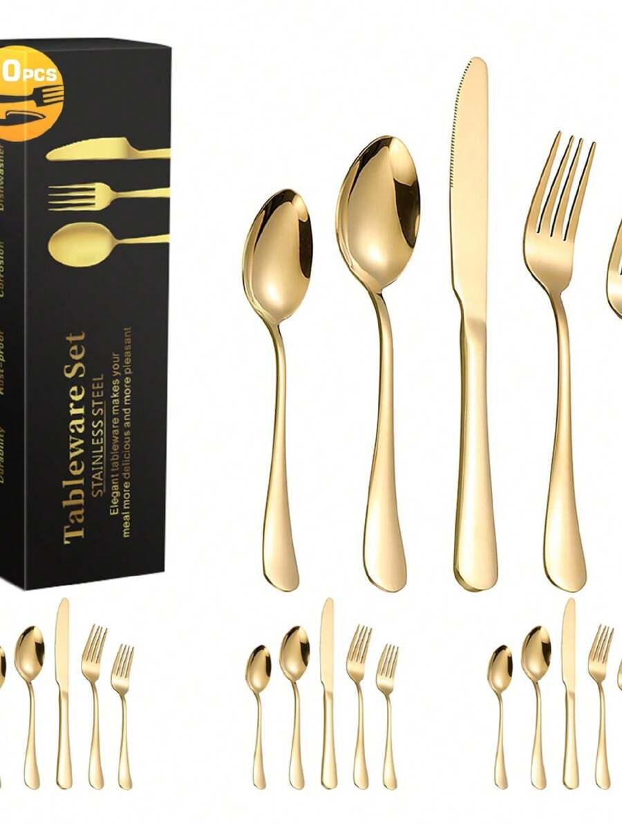 Juego De Cubiertos Acero Inoxidable Dorado  20 Piezas - Dorado - Ver 1