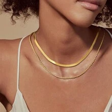 1條時尚的雙層鍍金鏈子項鍊,適合女性日常佩戴 - 如圖 - 查看 2