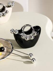 手提包造型帶四叉收納罐小可愛家用餐廳插小零食水果適合 - 黑色 - 查看 6