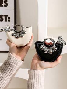 手提包造型帶四叉收納罐小可愛家用餐廳插小零食水果適合 - 黑色 - 查看 8